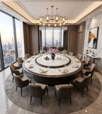 現代極簡啞光木質電動圓檯 Modern Minimalist Matte-Finish Electric Dining Table