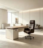 現代米色帶櫃桶辦公枱 Modern beige office desk with drawers