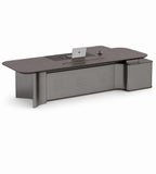 商務胡桃木配鐵灰L形帶線盒老闆枱 Business Walnut and Iron Grey L-Shaped Boss Desk