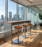 Minimalist Orange PU Leather and Stainless Steel Adjustable Bar Stool