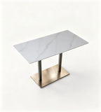 現代白色岩板不銹鋼餐枱 White Sintered Stone Dining Table