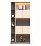 Modern Luxury Walnut and Khaki Grey Tall Storage Cabinet