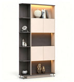 Modern Luxury Walnut and Khaki Grey Tall Storage Cabinet