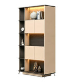 Modern Luxury Walnut and Khaki Grey Tall Storage Cabinet