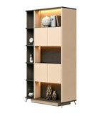 現代輕奢胡桃木色拼卡其灰高身掩門儲物櫃 Modern Luxury Walnut and Khaki Grey Tall Storage Cabinet