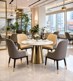 Modern Luxury Two-Tone PU Leather Dining Chair with Metal Legs and Armrests