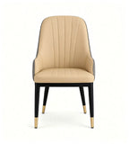 Modern Luxury Two-Tone PU Leather Dining Chair with Metal Legs and Armrests