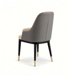 Modern Luxury Two-Tone PU Leather Dining Chair with Metal Legs and Armrests