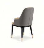 現代輕奢米灰雙拼西皮帶扶手金屬腳餐椅 Modern Luxury Two-Tone PU Leather Metal Leg Dining Chair with Armrests