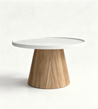Nordic White Walnut Grain Tray Round Coffee Table