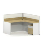 現代簡約淺木配白色L形帶屏風辦公枱 Modern L-Shaped Office Desk with Partition