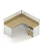 現代簡約淺木配白色L形帶屏風辦公枱 Modern L-Shaped Office Desk with Partition