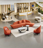 Modern Creative Orange Fabric Curved 3-Seater Sofa