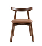 簡約胡桃木色實木PU皮無扶手餐椅 Minimalist PU Leather Dining Chair