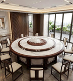 New Chinese-Style Marble and Solid Wood Electric Round Table