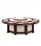 New Chinese-Style Marble and Solid Wood Electric Round Table