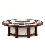 新中式大理石實木電動圓檯 New Chinese-Style Marble & Solid Wood Electric Round Table