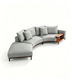 Modern Light Luxury Grey Fabric Curved L-Shaped Sofa with Side Table