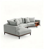 Modern Light Luxury Grey Fabric Curved L-Shaped Sofa with Side Table