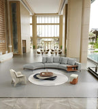 Modern Light Luxury Grey Fabric Curved L-Shaped Sofa with Side Table