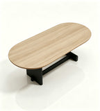 Modern Light Wood Metal Leg Oval Coffee Table