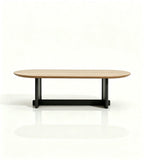 Modern Light Wood Metal Leg Oval Coffee Table