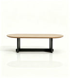 現代淺木色金屬腳橢圓形茶几 Modern Light Wood Metal Leg Oval Coffee Table