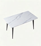 現代白色岩板鋼架長方形餐枱 Modern White Sintered Stone Dining Table