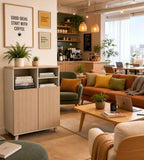 Modern Minimalist Light Wood and Grey 2-Door Filing Cabinet