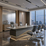 現代灰色實木帶線盒會議枱 Modern Grey Solid Wood Conference Table