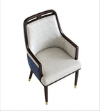 輕奢米色實木PU皮軟包帶扶手餐椅 Light Luxury Dining Chair