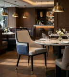 輕奢米色實木PU皮軟包帶扶手餐椅 Light Luxury Dining Chair