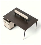 現代深灰拼米色L形帶側櫃辦公枱 Dark Grey and Beige Office Desk with Side Cabinet