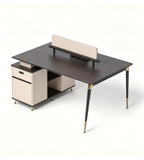 現代深灰拼米色L形帶側櫃辦公枱 Dark Grey and Beige Office Desk with Side Cabinet