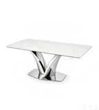 Modern White Sintered Stone Dining Table with Polished Stainless Steel Legs