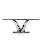 Modern White Sintered Stone Dining Table with Polished Stainless Steel Legs