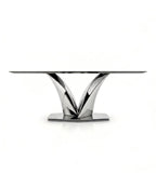 現代白色岩板不銹鋼亮光腳長方形餐枱 Modern White Sintered Stone Dining Table