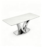 Modern White Sintered Stone Dining Table with Polished Stainless Steel Legs