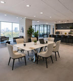 Modern White Sintered Stone Dining Table with Polished Stainless Steel Legs