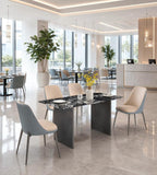 Modern Luxury Two-Tone PU Leather Titanium Grey Leg Dining Chair