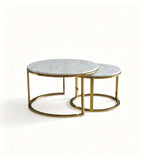 Light Luxury Sintered Stone Round Coffee Table with Golden Metal Legs