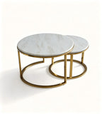 Light Luxury Sintered Stone Round Coffee Table with Golden Metal Legs