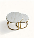 Light Luxury Sintered Stone Round Coffee Table with Golden Metal Legs