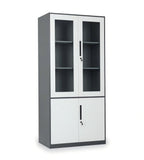 簡約灰色鋼架玻璃門帶鎖文件櫃 Grey Steel Glass Door Filing Cabinet