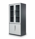 簡約灰色鋼架玻璃門帶鎖文件櫃 Grey Steel Glass Door Filing Cabinet