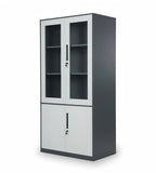 簡約灰色鋼架玻璃門帶鎖文件櫃 Grey Steel Glass Door Filing Cabinet