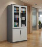 簡約灰色鋼架玻璃門帶鎖文件櫃 Grey Steel Glass Door Filing Cabinet
