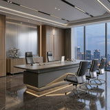 現代灰色實木帶線盒會議枱 Modern Grey Solid Wood Conference Table