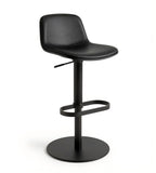 Modern Minimalist Black PU Leather Bar Stool with Black Steel Legs, Adjustable Height
