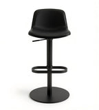 Modern Minimalist Black PU Leather Bar Stool with Black Steel Legs, Adjustable Height
